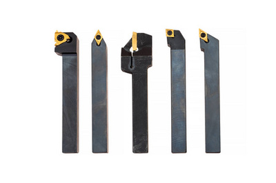 可转位车床工具, 可更换小贴士, 设置在白色背景上。刀片可旋转到新的切削刃上